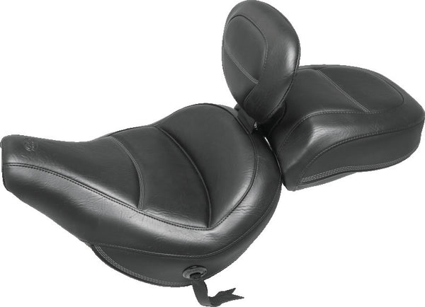 Mustang 18-21 Harley Heritage Classic Standard Deluxe Touring Solo Seat w/Driver Backrest - Black - Bull Strap