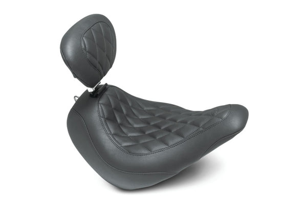 Mustang 18-21 Harley Low Rider, Sport Glide Wide Tripper Solo Seat w/DBR Diamond Stitch - Black - Bull Strap