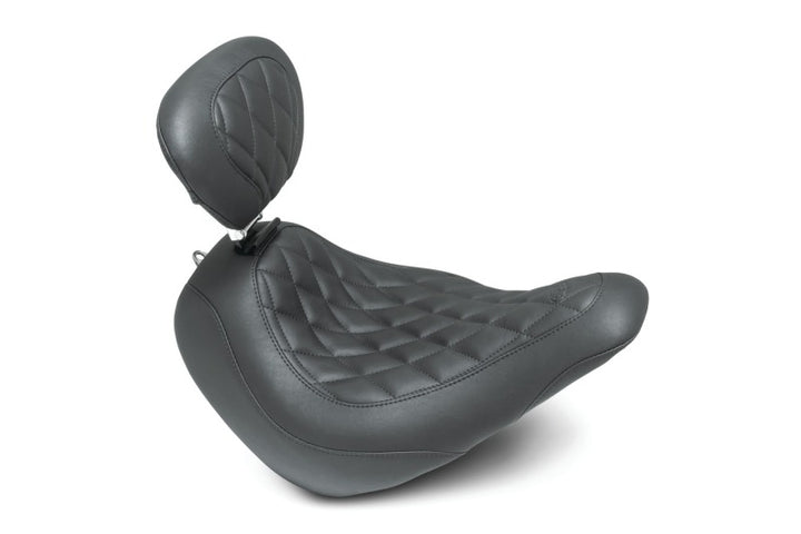 Mustang 18-21 Harley Low Rider, Sport Glide Wide Tripper Solo Seat w/DBR Diamond Stitch - Black - Bull Strap
