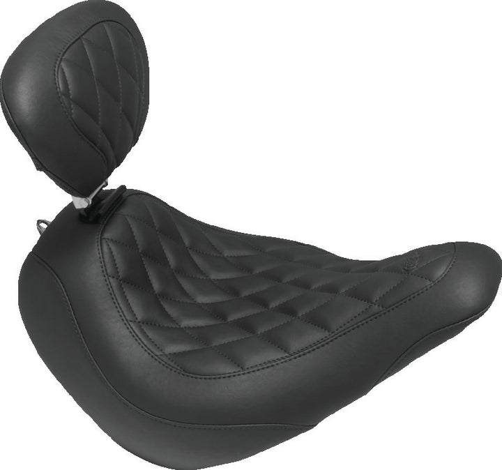 Mustang 18-21 Harley Low Rider, Sport Glide Wide Tripper Solo Seat w/DBR Diamond Stitch - Black - Bull Strap
