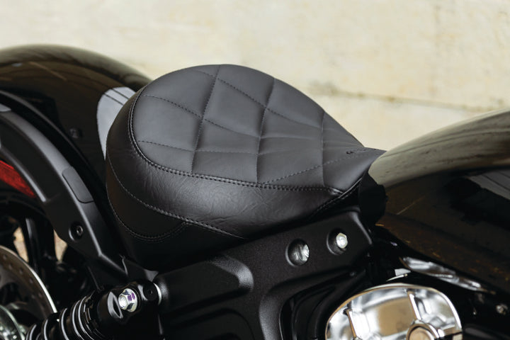 Mustang 18-21 Indian Scout Bobber Standard Touring Solo Seat Diamond Stitch - Black - Bull Strap