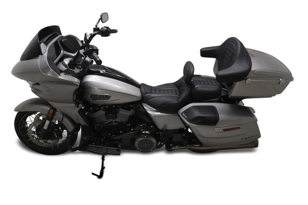 Mustang 23-24 HD CVO Rd Glide(ST), 2024 Rd Glide and Str Glide Deluxe Pass Seat - Black/Gray Stitch - Bull Strap