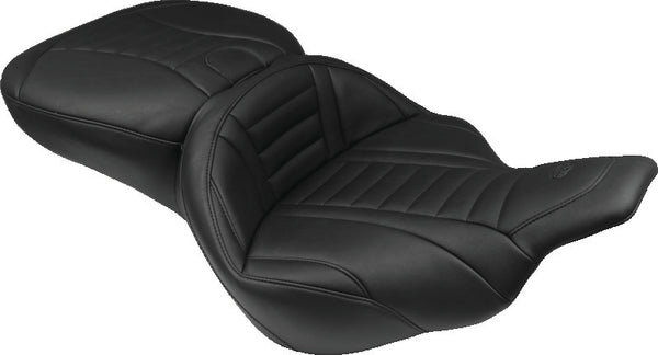 Mustang 97-07 Harley Electra Glide,Rd Glide Super Touring 1PC Seat Deluxe - Black - Bull Strap