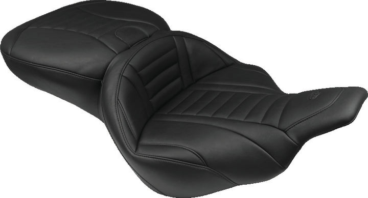 Mustang 97-07 Harley Electra Glide,Rd Glide Super Touring 1PC Seat Deluxe - Black - Bull Strap
