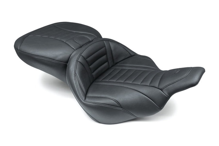 Mustang 97-07 Harley Electra Glide,Rd Glide Super Touring 1PC Seat Deluxe - Black - Bull Strap