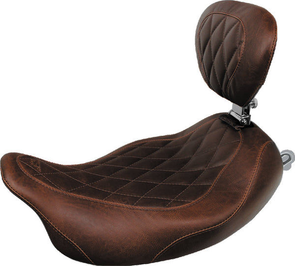 Mustang 97-07 Harley Rd King,06-07 Str Glide,00-05 Eagle Wide Tripper Solo Seat - Brown - Bull Strap
