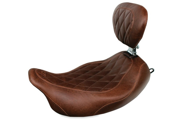 Mustang 97-07 Harley Rd King,06-07 Str Glide,00-05 Eagle Wide Tripper Solo Seat - Brown - Bull Strap