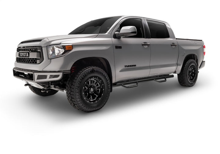 N-Fab Nerf Step 07-17 Toyota Tundra CrewMax 5.6ft Bed - Gloss Black - W2W - 3in - Bull Strap