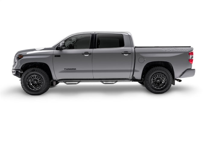 N-Fab Nerf Step 07-17 Toyota Tundra CrewMax 5.6ft Bed - Gloss Black - W2W - 3in - Bull Strap