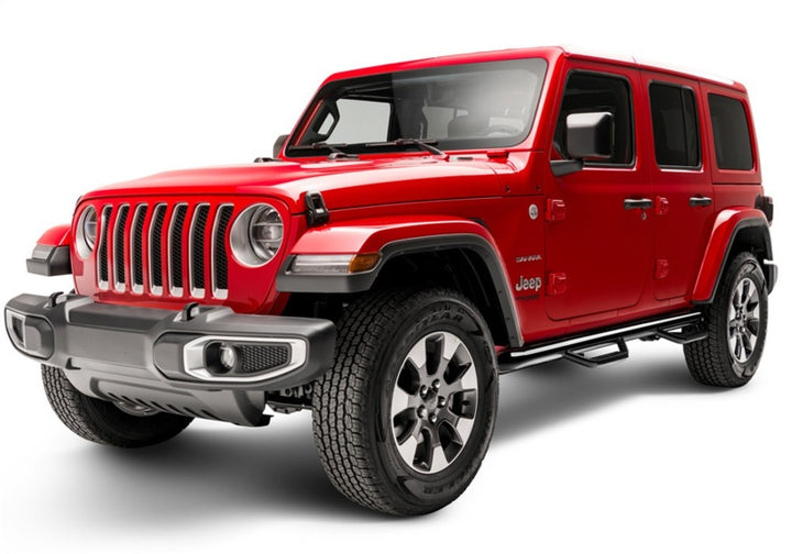 N-Fab Nerf Step 2018 Jeep Wrangler JL SUV 4 Door- Gloss Black - W2W - 3in - Bull Strap