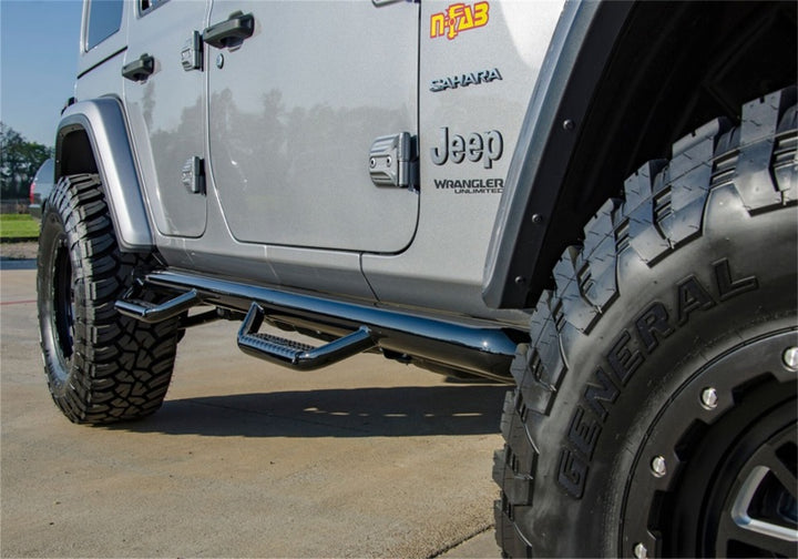 N-Fab Nerf Step 2018 Jeep Wrangler JL SUV 4 Door- Gloss Black - W2W - 3in - Bull Strap