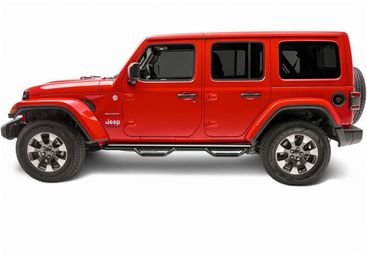 N-Fab Nerf Step 2018 Jeep Wrangler JL SUV 4 Door- Gloss Black - W2W - 3in - Bull Strap