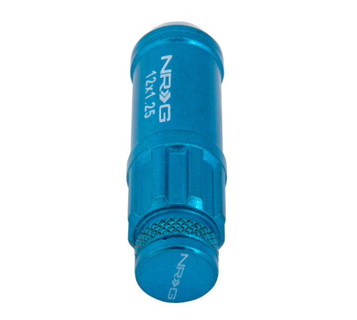 NRG 700 Series M12 X 1.25 Steel Lug Nut w/Dust Cap Cover Set 21 Pc w/Locks & Lock Socket - Blue - Bull Strap