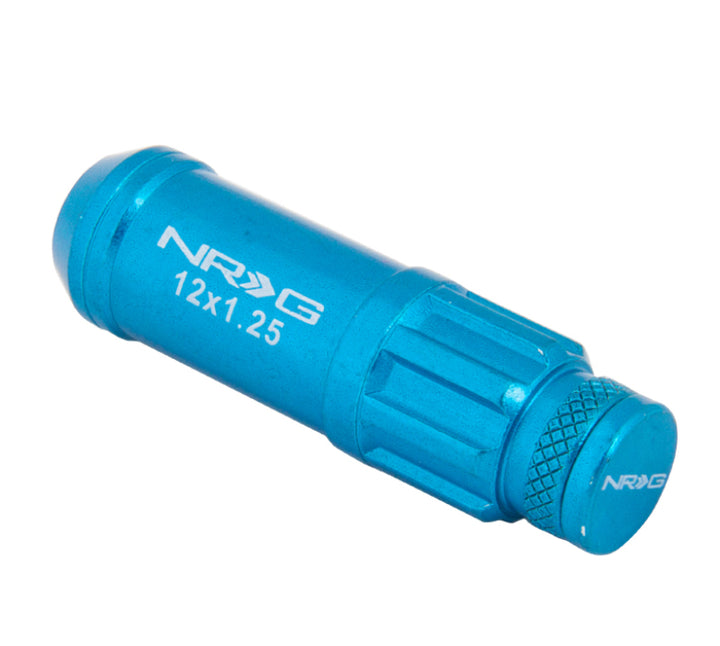 NRG 700 Series M12 X 1.25 Steel Lug Nut w/Dust Cap Cover Set 21 Pc w/Locks & Lock Socket - Blue - Bull Strap