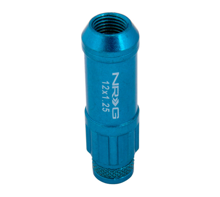 NRG 700 Series M12 X 1.25 Steel Lug Nut w/Dust Cap Cover Set 21 Pc w/Locks & Lock Socket - Blue - Bull Strap