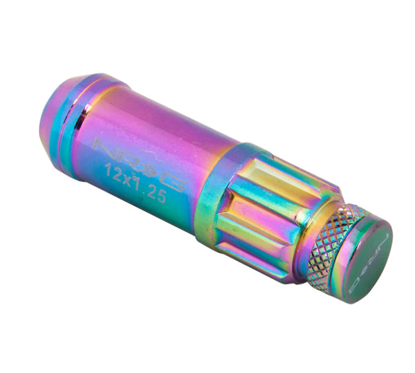 NRG 700 Series M12 X 1.25 Steel Lug Nut w/Dust Cap Cover Set 21 Pc w/Locks & Lock Socket - Neochrome - Bull Strap