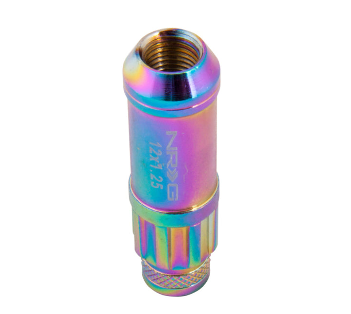 NRG 700 Series M12 X 1.25 Steel Lug Nut w/Dust Cap Cover Set 21 Pc w/Locks & Lock Socket - Neochrome - Bull Strap