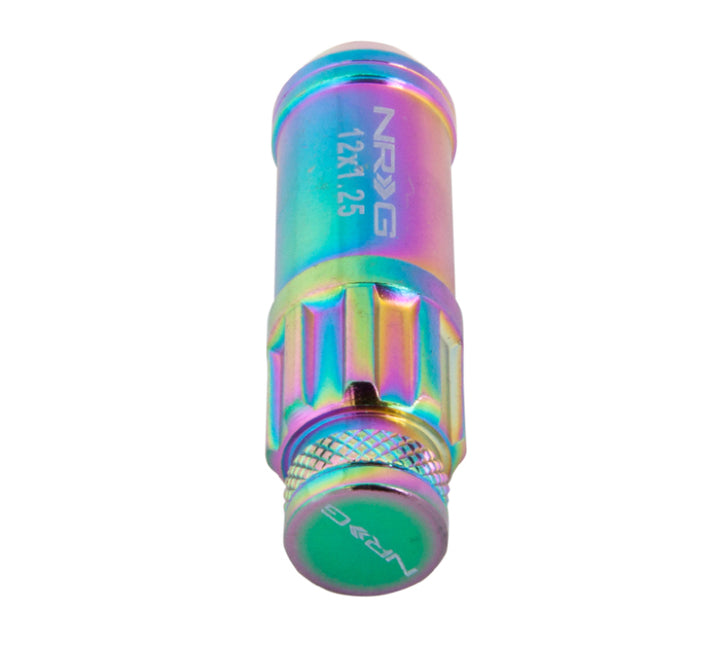 NRG 700 Series M12 X 1.25 Steel Lug Nut w/Dust Cap Cover Set 21 Pc w/Locks & Lock Socket - Neochrome - Bull Strap