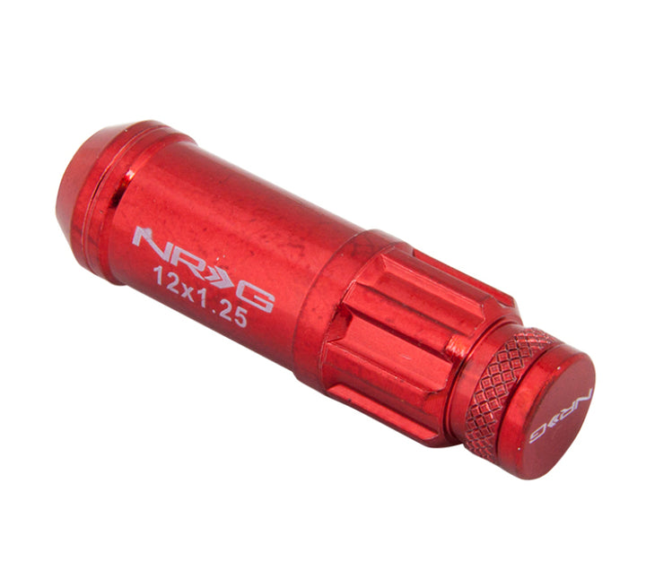 NRG 700 Series M12 X 1.25 Steel Lug Nut w/Dust Cap Cover Set 21 Pc w/Locks & Lock Socket - Red - Bull Strap
