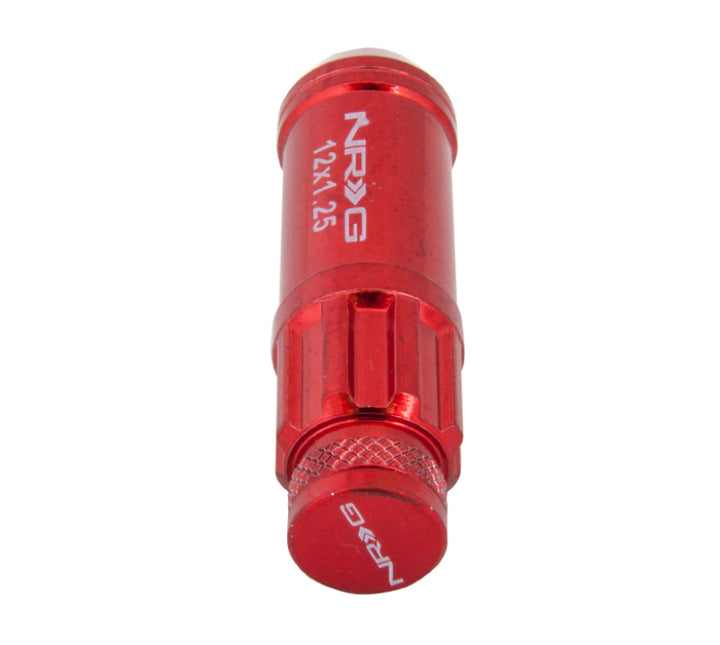 NRG 700 Series M12 X 1.25 Steel Lug Nut w/Dust Cap Cover Set 21 Pc w/Locks & Lock Socket - Red - Bull Strap