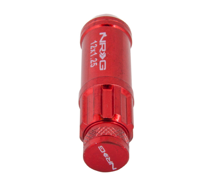 NRG 700 Series M12 X 1.25 Steel Lug Nut w/Dust Cap Cover Set 21 Pc w/Locks & Lock Socket - Red - Bull Strap