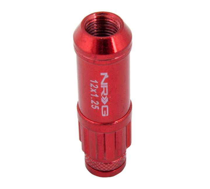 NRG 700 Series M12 X 1.25 Steel Lug Nut w/Dust Cap Cover Set 21 Pc w/Locks & Lock Socket - Red - Bull Strap