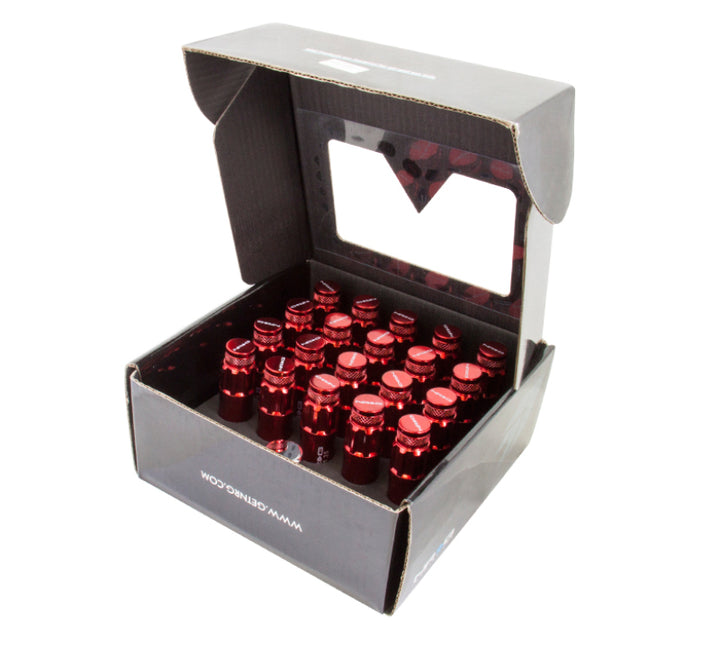 NRG 700 Series M12 X 1.25 Steel Lug Nut w/Dust Cap Cover Set 21 Pc w/Locks & Lock Socket - Red - Bull Strap