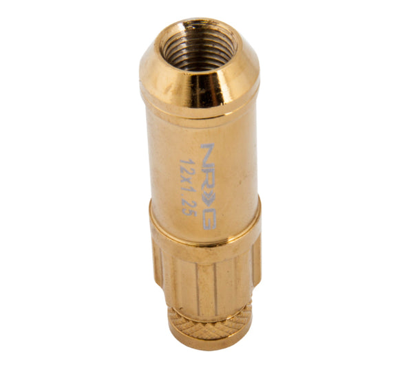 NRG 700 Series M12 X 1.25 Steel Lug Nut w/Dust Cap Cover Set 21 Pc w/Locks & Socket - Chrome Gold - Bull Strap