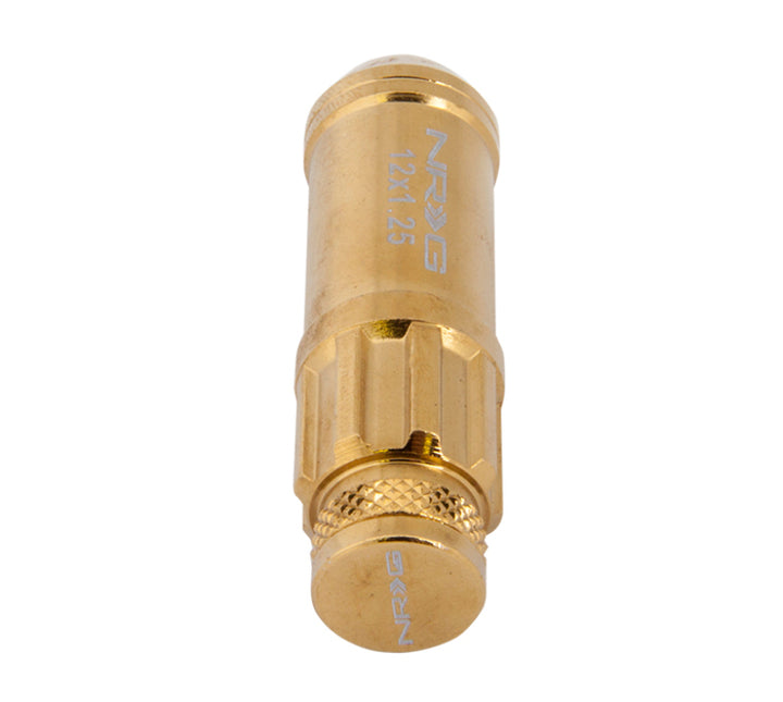 NRG 700 Series M12 X 1.25 Steel Lug Nut w/Dust Cap Cover Set 21 Pc w/Locks & Socket - Chrome Gold - Bull Strap