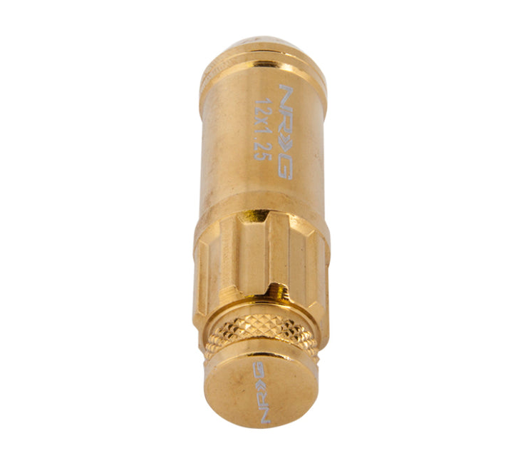NRG 700 Series M12 X 1.25 Steel Lug Nut w/Dust Cap Cover Set 21 Pc w/Locks & Socket - Chrome Gold - Bull Strap