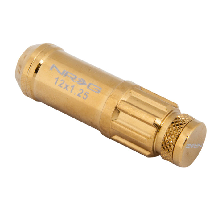 NRG 700 Series M12 X 1.25 Steel Lug Nut w/Dust Cap Cover Set 21 Pc w/Locks & Socket - Chrome Gold - Bull Strap