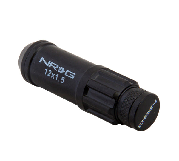 NRG 700 Series M12 X 1.5 Steel Lug Nut w/Dust Cap Cover Set 21 Pc w/Locks & Lock Socket - Black - Bull Strap