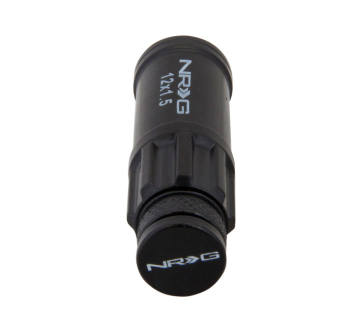 NRG 700 Series M12 X 1.5 Steel Lug Nut w/Dust Cap Cover Set 21 Pc w/Locks & Lock Socket - Black - Bull Strap