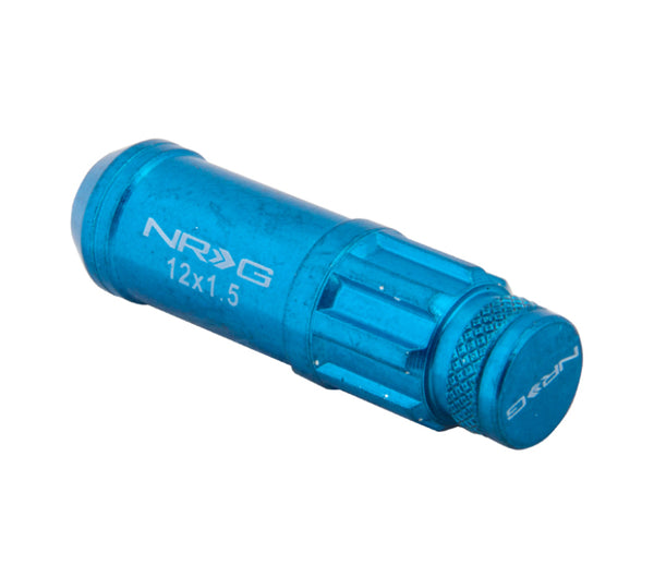 NRG 700 Series M12 X 1.5 Steel Lug Nut w/Dust Cap Cover Set 21 Pc w/Locks & Lock Socket - Blue - Bull Strap