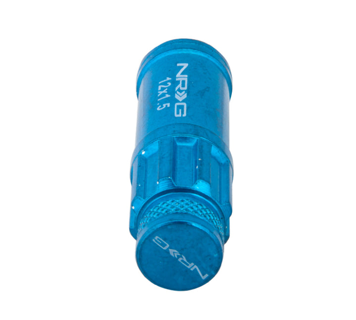 NRG 700 Series M12 X 1.5 Steel Lug Nut w/Dust Cap Cover Set 21 Pc w/Locks & Lock Socket - Blue - Bull Strap