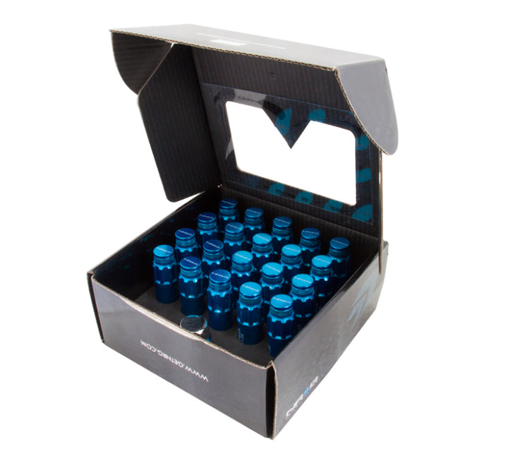 NRG 700 Series M12 X 1.5 Steel Lug Nut w/Dust Cap Cover Set 21 Pc w/Locks & Lock Socket - Blue - Bull Strap