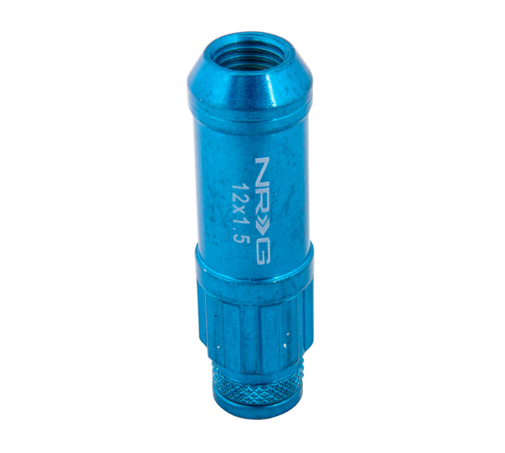 NRG 700 Series M12 X 1.5 Steel Lug Nut w/Dust Cap Cover Set 21 Pc w/Locks & Lock Socket - Blue - Bull Strap