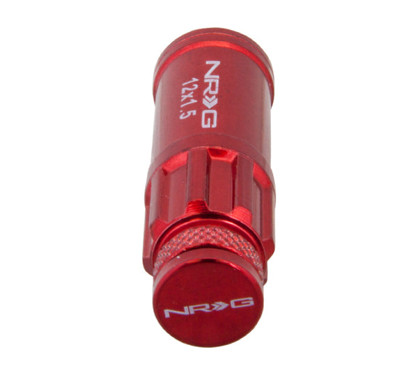 NRG 700 Series M12 X 1.5 Steel Lug Nut w/Dust Cap Cover Set 21 Pc w/Locks & Lock Socket - Red - Bull Strap