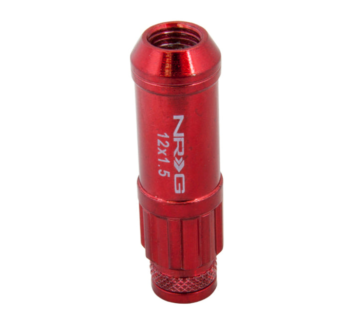 NRG 700 Series M12 X 1.5 Steel Lug Nut w/Dust Cap Cover Set 21 Pc w/Locks & Lock Socket - Red - Bull Strap