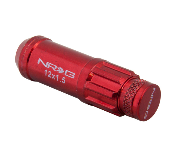 NRG 700 Series M12 X 1.5 Steel Lug Nut w/Dust Cap Cover Set 21 Pc w/Locks & Lock Socket - Red - Bull Strap