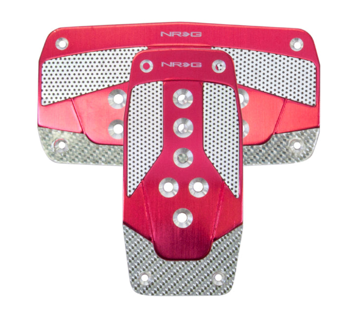 NRG Aluminum Sport Pedal A/T - Red w/Silver Carbon - Bull Strap