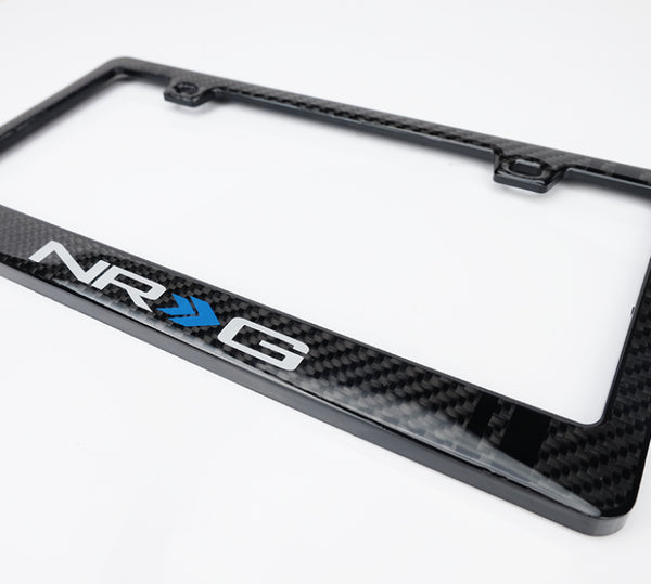 NRG Carbon License Plate Frame/ Fiber Poly Dip Finish Wet w/ NRG Logo - Bull Strap