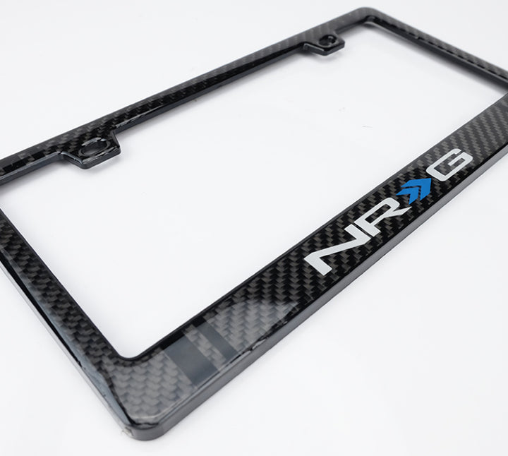 NRG Carbon License Plate Frame/ Fiber Poly Dip Finish Wet w/ NRG Logo - Bull Strap