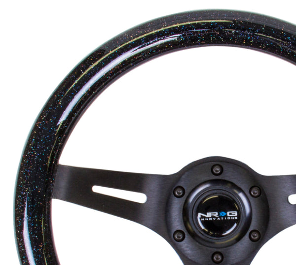 NRG Classic Wood Grain Steering Wheel (310mm) Black Sparkle w/Blk 3-Spoke Center - Bull Strap