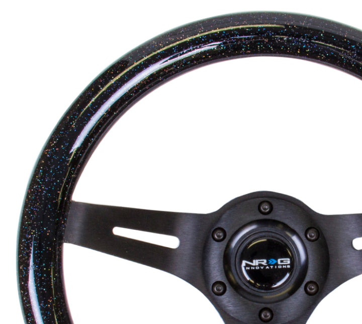NRG Classic Wood Grain Steering Wheel (310mm) Black Sparkle w/Blk 3-Spoke Center - Bull Strap