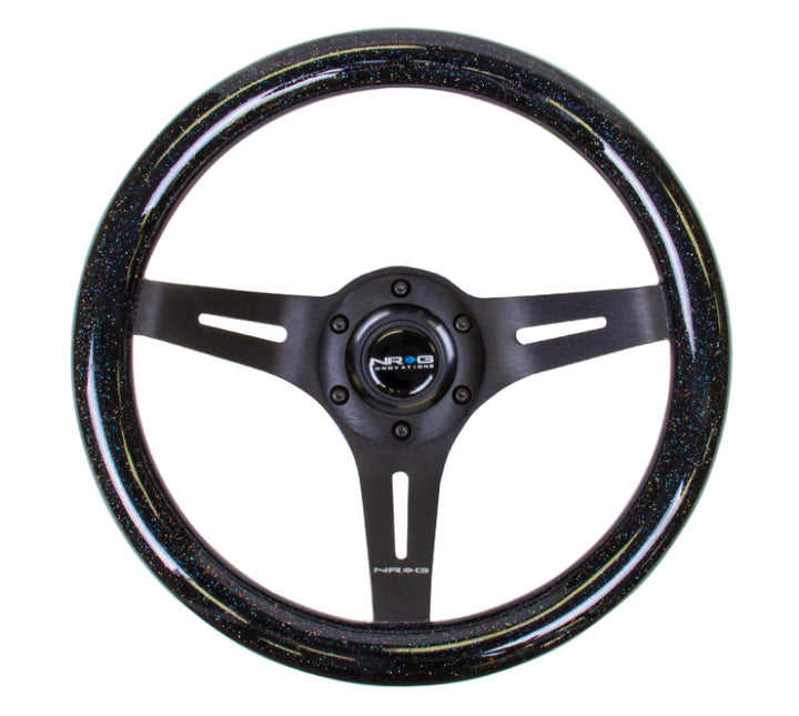 NRG Classic Wood Grain Steering Wheel (310mm) Black Sparkle w/Blk 3-Spoke Center - Bull Strap