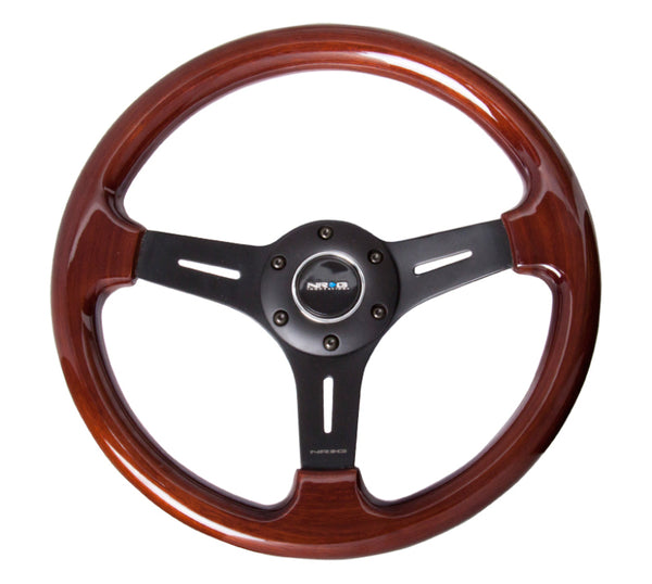 NRG Classic Wood Grain Steering Wheel (330mm) Wood Grain w/Matte Black 3-Spoke Center - Bull Strap