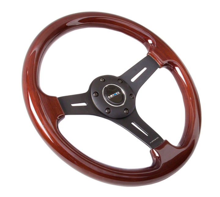 NRG Classic Wood Grain Steering Wheel (330mm) Wood Grain w/Matte Black 3-Spoke Center - Bull Strap