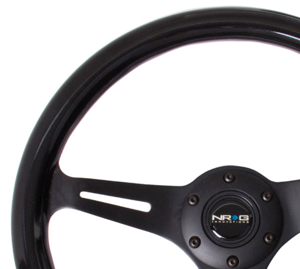 NRG Classic Wood Grain Steering Wheel (350mm) Black Paint Grip w/Black 3-Spoke Center - Bull Strap