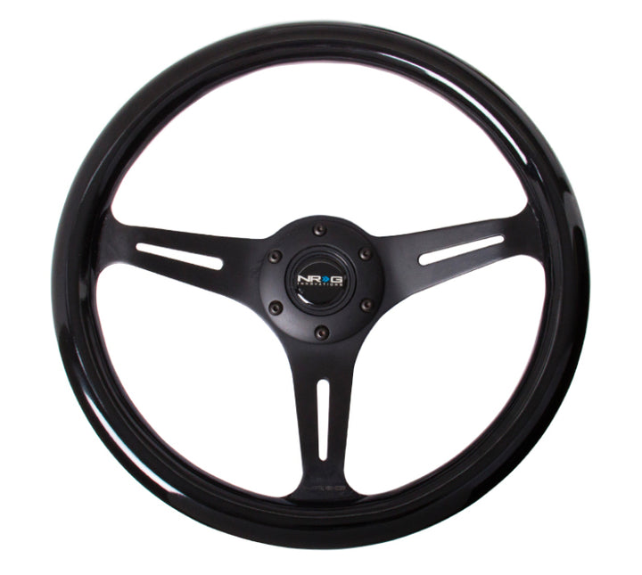 NRG Classic Wood Grain Steering Wheel (350mm) Black Paint Grip w/Black 3-Spoke Center - Bull Strap